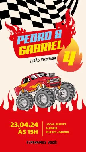 Convite Aniversário Carro Monstro para Editar Online