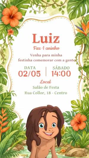 Convite de Aniversário Tarzan Aquarela para Editar
