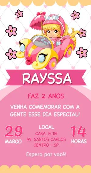 Convite de Aniversário Infantil Corrida Menina Rosa Editável