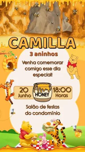 Convite de Aniversário Animado Ursinho Pooh Editável Online