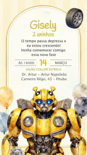 Convite de Aniversário Bumblebee Aquarela para Editar