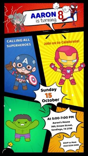 Animated Comic Book Superhero Birthday Video Invitation