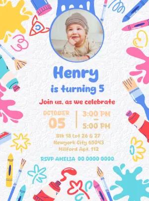 Editable Art Party Birthday Invitation with Photo