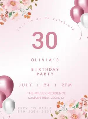 Elegant Floral Birthday Invitation for Her | Edit Online