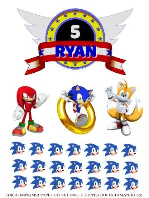 Topo de Bolo Sonic para Aniversário Infantil Editável