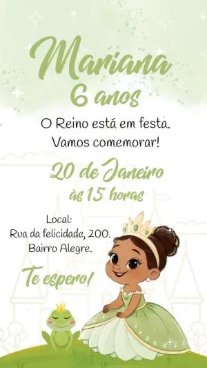 Convite Animado Aniversário Princesa e o Sapo para Editar