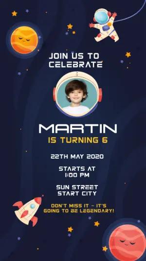 Editable Space Birthday Invitation with Photo Template