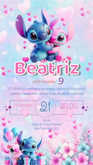 Convite Digital Aniversário Infantil Stitch e Angel Editável