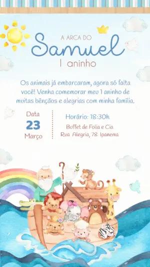 Convite de Aniversário Arca de Noé com Animais para Editar Online