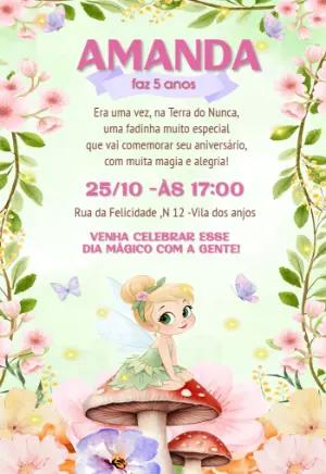 Convite de Aniversário Fada no Jardim Encantado para Editar
