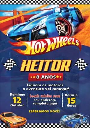 Convite de Aniversário Hotwheels Vibrante para Editar