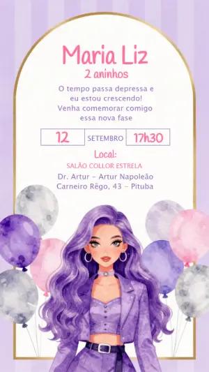 Convite de Aniversário Menina Fashion Lilás para Editar