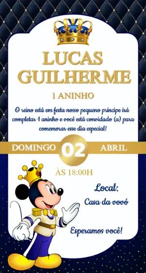 Convite Digital Mickey Príncipe para Editar