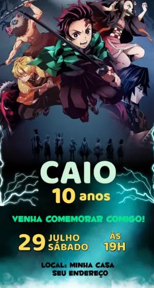 Convite de Aniversário Demon Slayer Editável