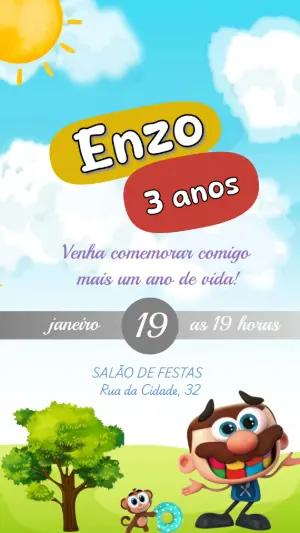 Convite Digital Aniversário Infantil Colorido para Editar