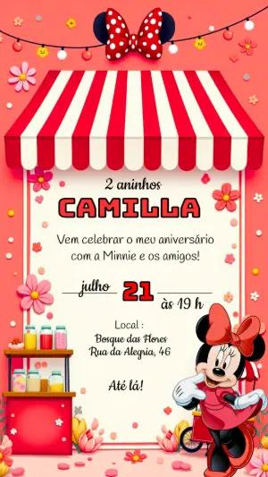 Convite de Aniversário Minnie Vermelha para Editar Online
