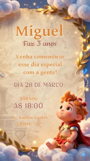 Convite de Aniversário Herói Grego Fofo Modelo Editável