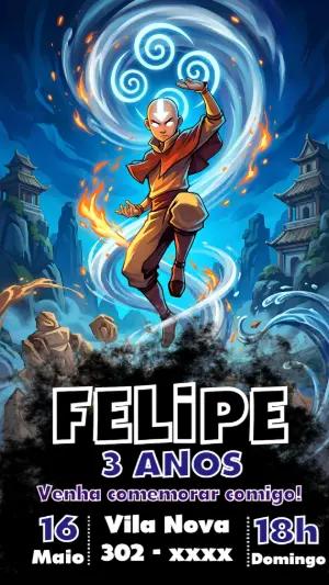 Convite de Aniversário Avatar: O Último Mestre do Ar Editável