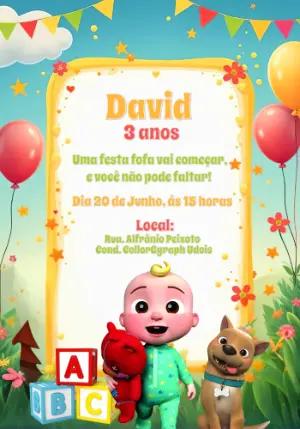 Convite de Aniversário Cocomelon Editável para Imprimir