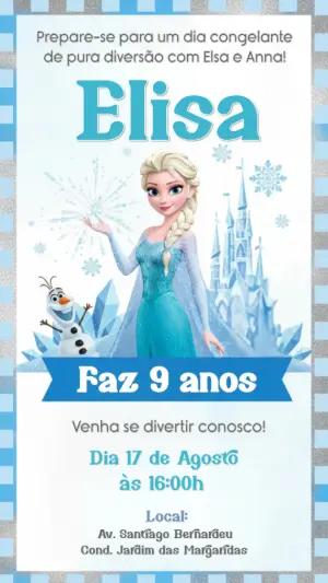 Convite Digital Aniversário Frozen com Elsa Modelo Editável