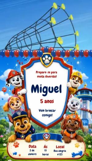 Convite Animado Patrulha Canina: Vídeo de Aniversário Editável