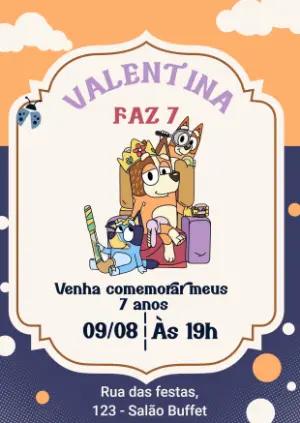 Convite de Aniversário Bluey e Bingo para Editar Online
