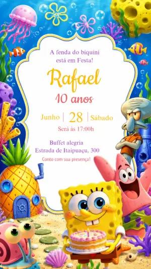 Convite de Aniversário Bob Esponja Fundo do Mar Editável