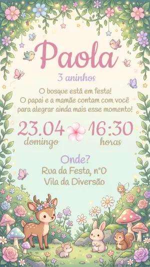 Convite de Aniversário Bosque Encantado Menina Editável