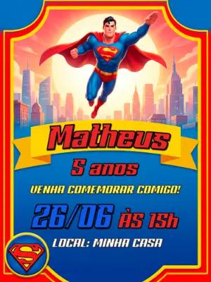 Convite Digital Superman: Modelo Editável para Aniversário