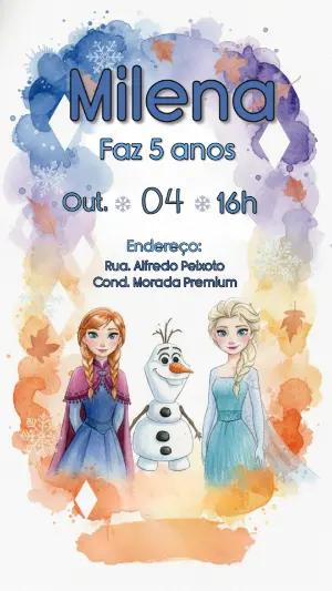 Convite de Aniversário Frozen Aquarela para Editar