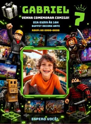 Convite de Aniversário Roblox com Foto para Editar Online