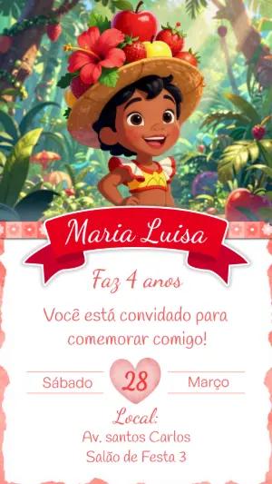 Convite de Aniversário Tropical com Frutas para Menina Editável