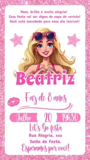 Convite de Aniversário Barbie Rosa para Editar Online
