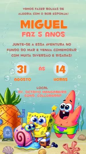 Convite Aniversário Bob Esponja para Editar Online