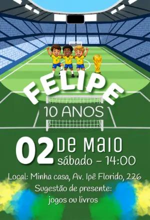 Convite de Aniversário Futebol no Estádio Editável