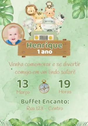 Convite de Aniversário Safari Aquarela com Foto Editável
