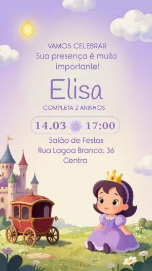 Convite de Aniversário Princesa Roxo Infantil para Editar