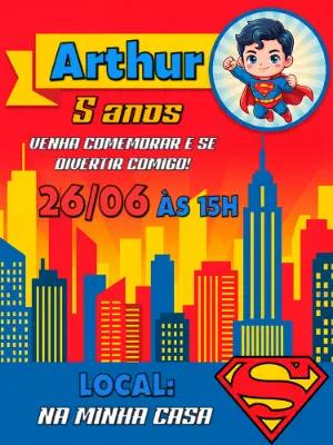 Convite de Aniversário Superman Infantil para Editar