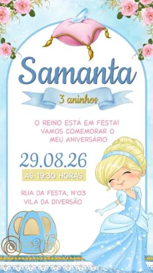 Convite de Aniversário Cinderela Princesa para Editar
