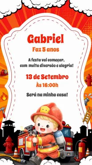 Convite Aniversário Bombeiro Infantil Editável Online