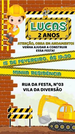 Convite de Aniversário Construtor Infantil para Editar