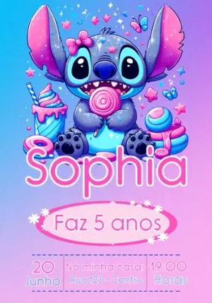 Convite Aniversário Stitch Rosa para Editar e Imprimir