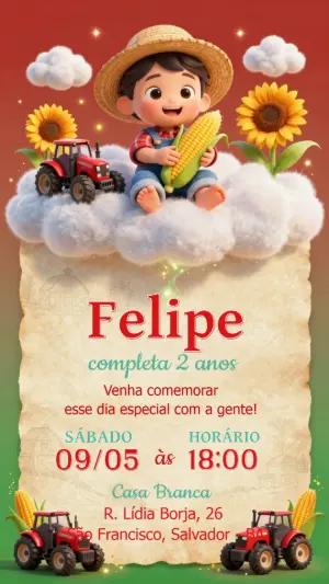 Convite de Aniversário Fazendinha Menino Editável