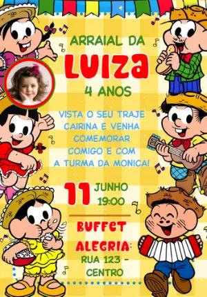 Convite Arraial Turma da Mônica com Foto para Editar