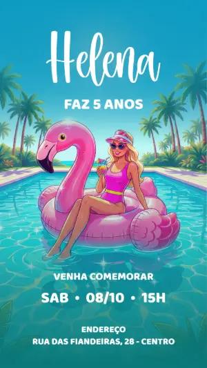 Convite Digital Aniversário Festa na Piscina Editável