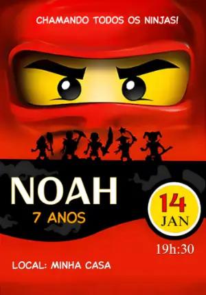 Convite de Aniversário Ninjago com Guerreiros para Editar
