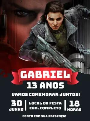 Convite de Aniversário Gamer Estilo Jogo de Tiro para Editar