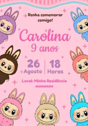 Convite de Aniversário Labubus com Personagens para Editar