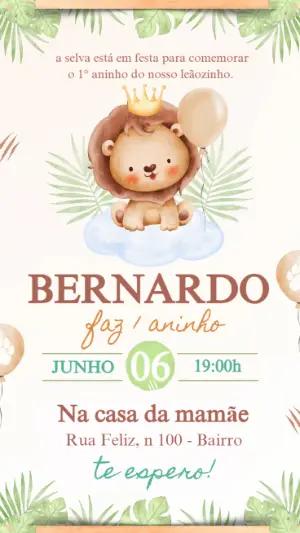 Convite de Aniversário Leãozinho Safari para Editar Online