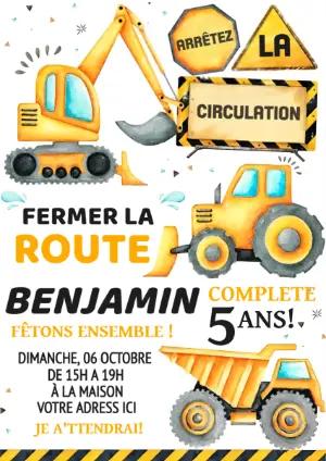Invitation Anniversaire Chantier Modèle Digital à Éditer